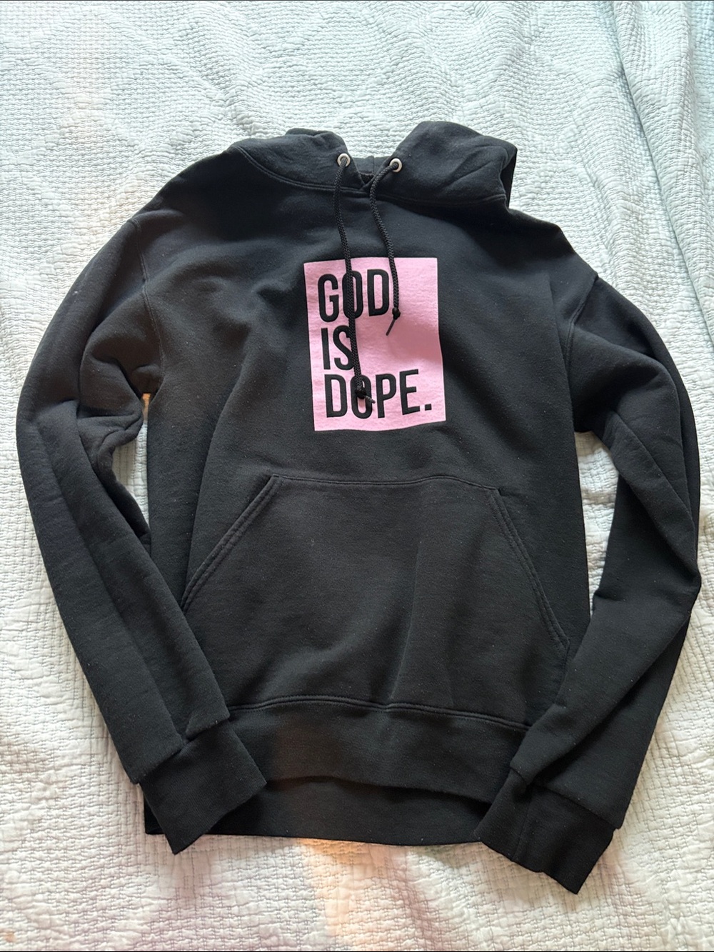 GOD IS DOPE. Black Pullover Hoodie with Pink Graphic